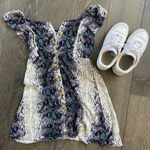 Snake printed midi off the shoulder dress